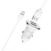 Зарядное устройство автомобильное Borofone BZ12 Lasting power 2.4A 2USB + micro-usb (white)