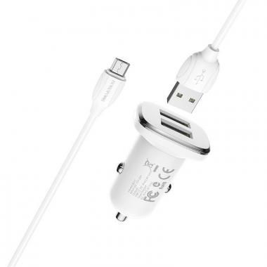 Зарядное устройство автомобильное Borofone BZ12 Lasting power 2.4A 2USB + micro-usb (white) купить в Анапе