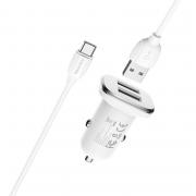 Зарядное устройство автомобильное Borofone BZ12 Lasting power 2.4A 2USB + type-c (white)