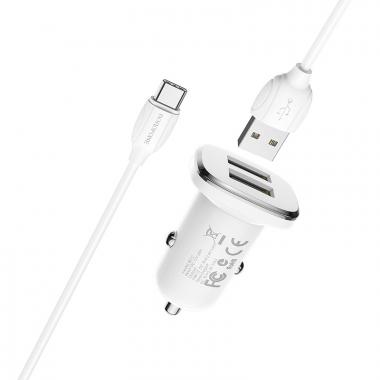 Зарядное устройство автомобильное Borofone BZ12 Lasting power 2.4A 2USB + type-c (white) купить в Анапе